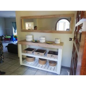 Farmhouse Server with crates on wheels