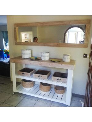Farmhouse Server with crates on wheels