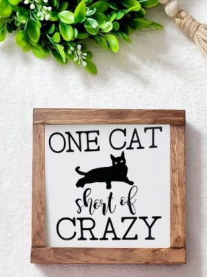 Farmhouse Signs - One cat short of a crazy lady