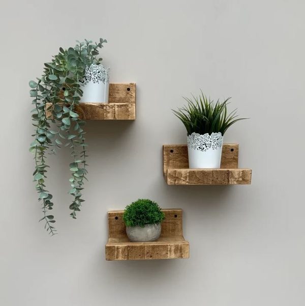 Set of 3 wall wooden shelves