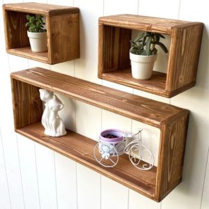 Floating Wood Box Shelf | Set of 3