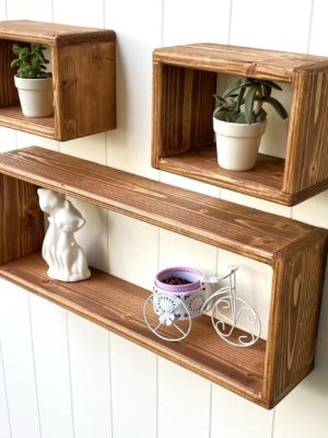 Floating Wood Box Shelf | Set of 3