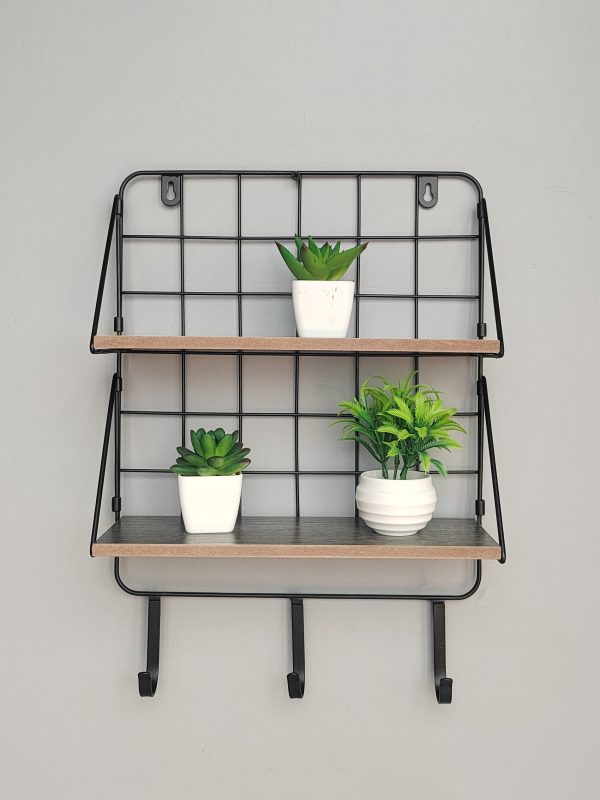 Wall Shelf: 2 Shelf with 3 Hooks