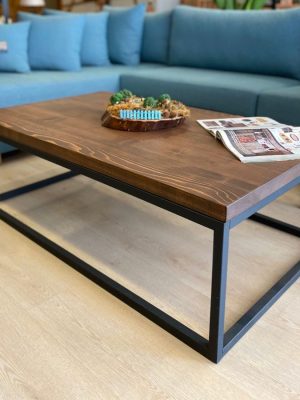 Industrial Coffee Table with Steel and Solid Pine Top