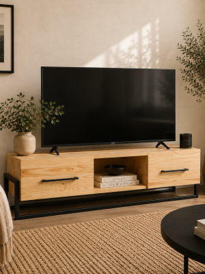 Industrial Pine Box TV unit with Steel Frame