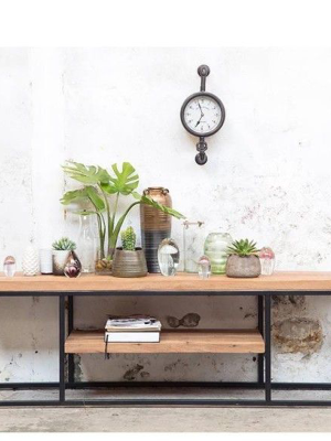 Industrial TV Unit with steel frame and solid wooden top and shelf