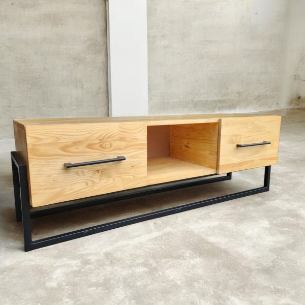 Industrial Pine Box TV unit with Steel Frame