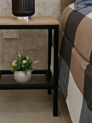Farmhouse Industrial Nightstand with steel frame and sold pine top