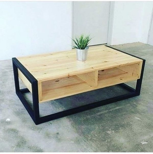 Industrial Pine Box Coffee Table with Steel Frame