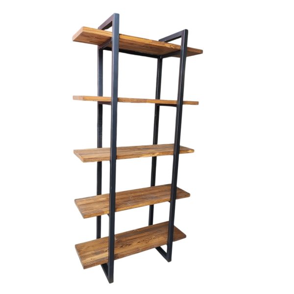 Farmhouse Industrial Bookshelf with bulky steel legs and pine shelfs