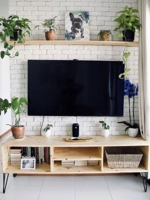 Solid Pine TV Unit with Hairpin Legs