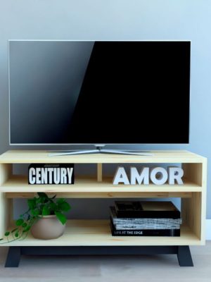 Solid Pine TV Unit with black legs