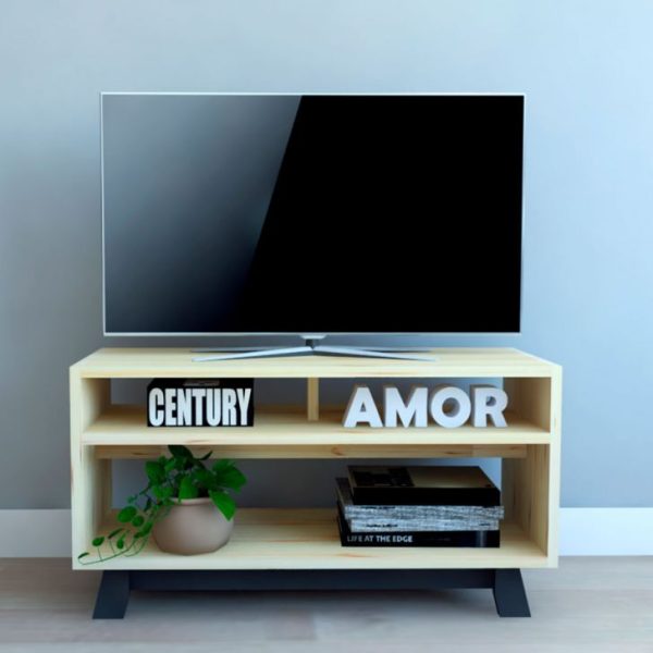 Solid Pine TV Unit with black legs