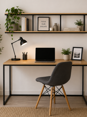 Industrial Students Desk with Wall Mounted Book Shelf