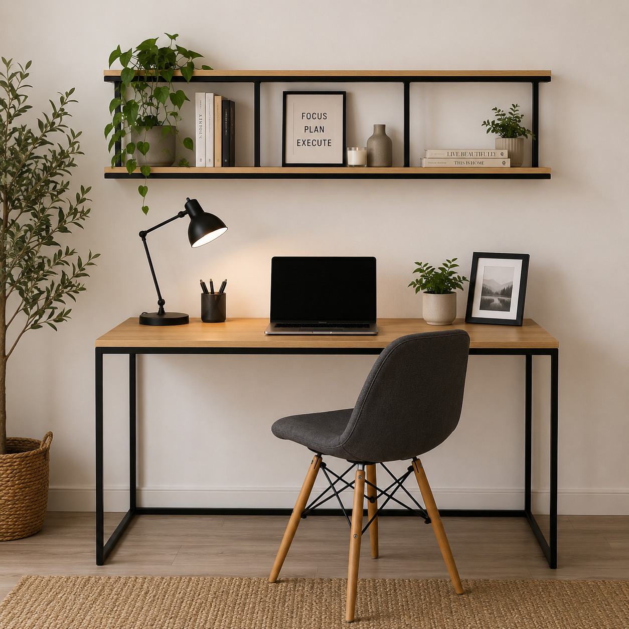 Industrial Students Desk with Wall Mounted Book Shelf