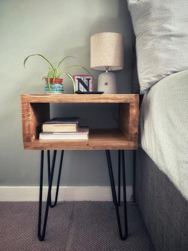 Pine Nightstand or Coffee Table with Hairpin Legs