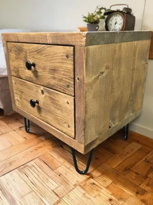 Farmhouse Style 2 Drawer Nightstand with hairpin Legs