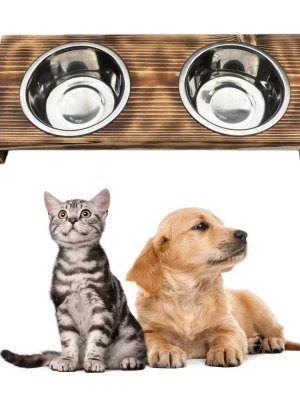 Dog and Cat Wooden Feeder Bowl