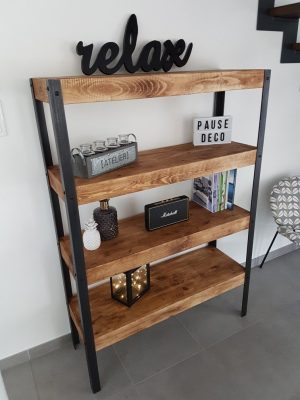 Rustic Bookshelf made with steel and solid pine