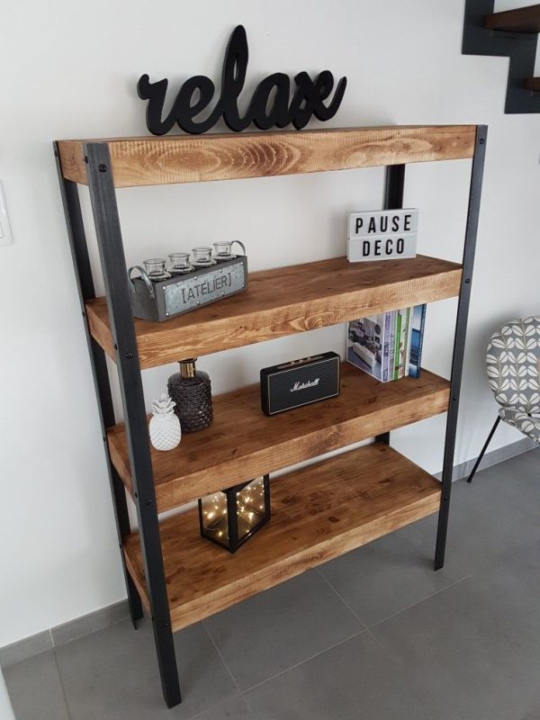 Rustic Bookshelf made with steel and solid pine