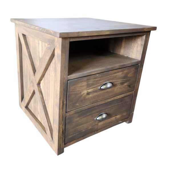 Farmhouse 2 Drawer and Open Shelf Nightstand / Bedside Table