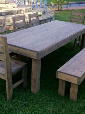 Rustic Farmhouse Table with 1 bench and 5 chairs