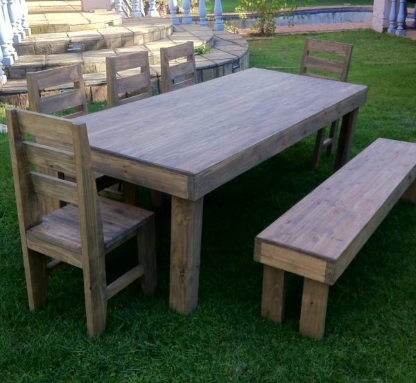 Rustic Farmhouse Table with 1 bench and 5 chairs