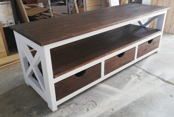 Farmhouse Wooden TV Unit with 3 Drawers