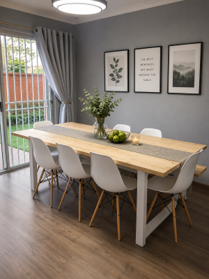 Industrial 8 Seater Table with Bench and 5 Chairs