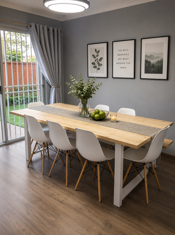 Industrial 8 Seater Table with Bench and 5 Chairs