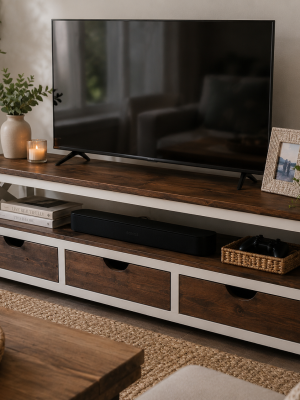 Farmhouse Wooden TV Unit with 3 Drawers