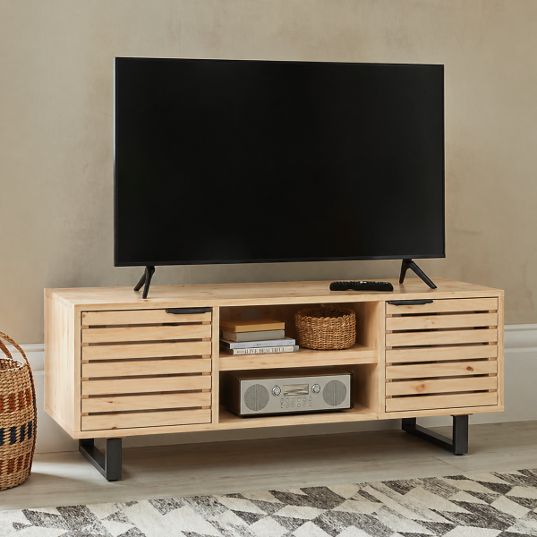 Rustic Industrial Slatted TV unit