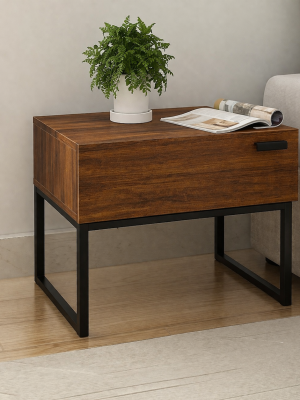 Industrial Pine Box Nightstand with steel frame