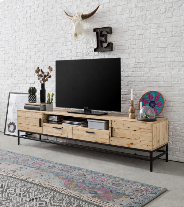 Rustic Industrial TV Unit with 2 doors and 2 drawers